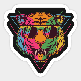 80s vintage sunglasses tiger retro triangle neon colors illustration Sticker